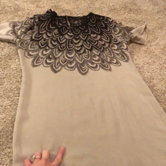 BCBG Silk Midi Shift Dress - Feather Print - Picture 7 of 12